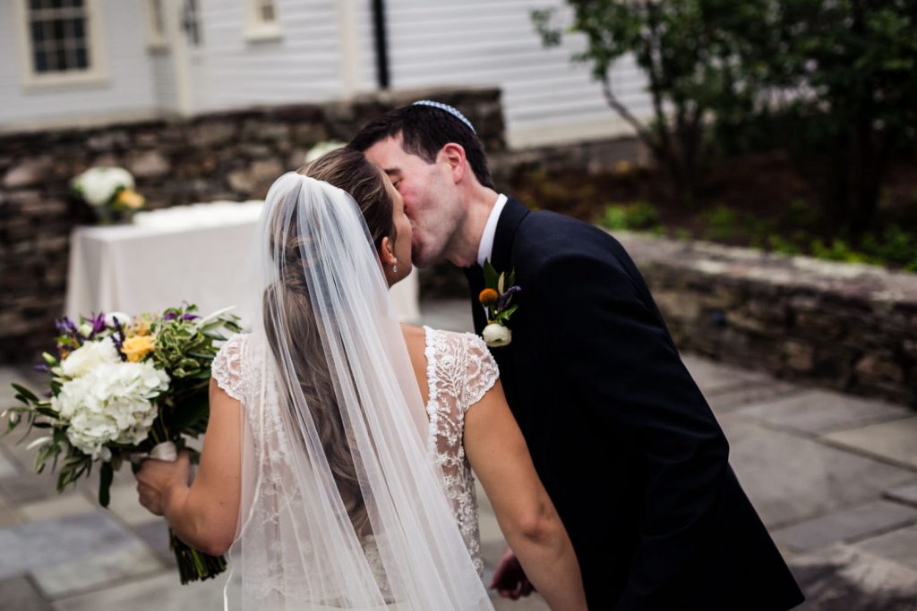 JAGstudios Photographer | Intimate CT Wedding | Bride And Grooms First Kiss | Winvian Farm